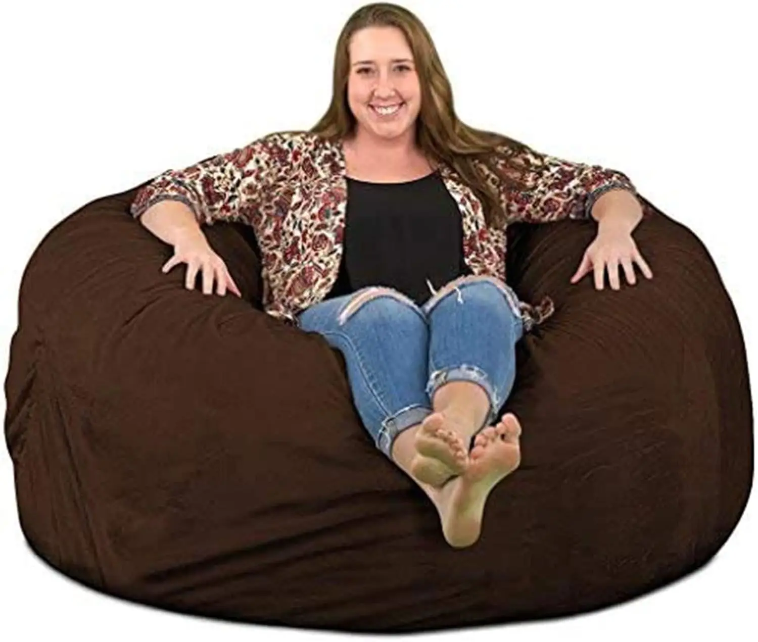 

Beanbag Chair: Huge foam filled furniture - machine washable cover, double seam seams, durable liner. (5000, brown suede)