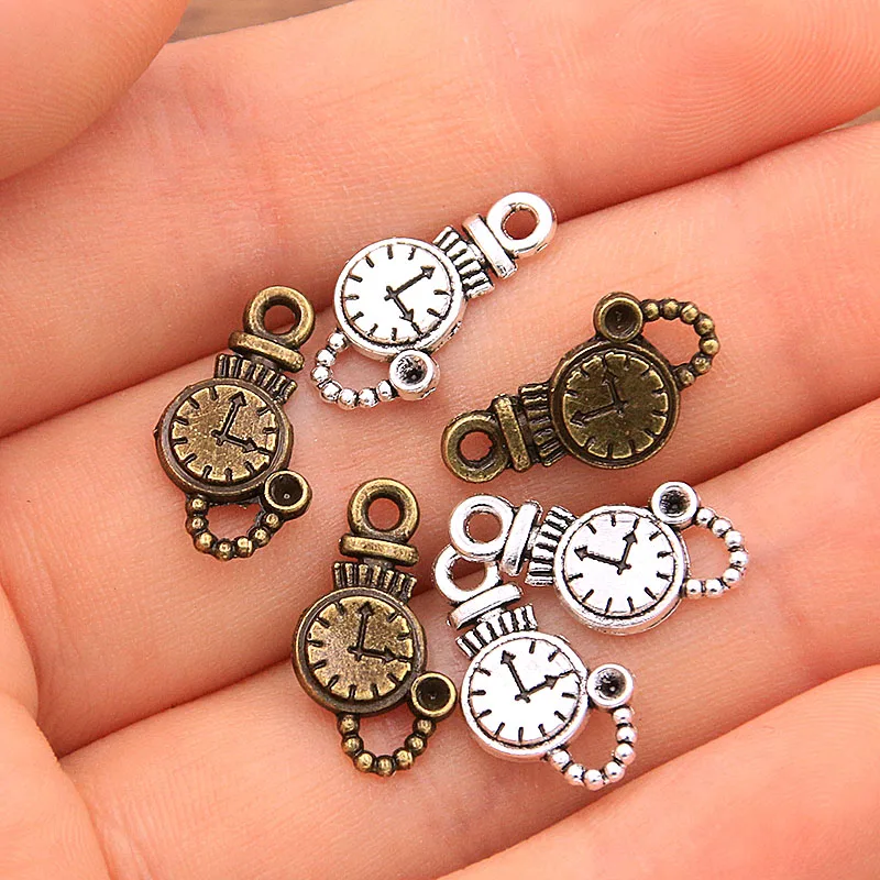 50PCS 9*12mm Two Color Vintage Metal Zinc Alloy Round Steampunk Clock Charms For DIY Necklace Bracelet Jewelry Making Findings