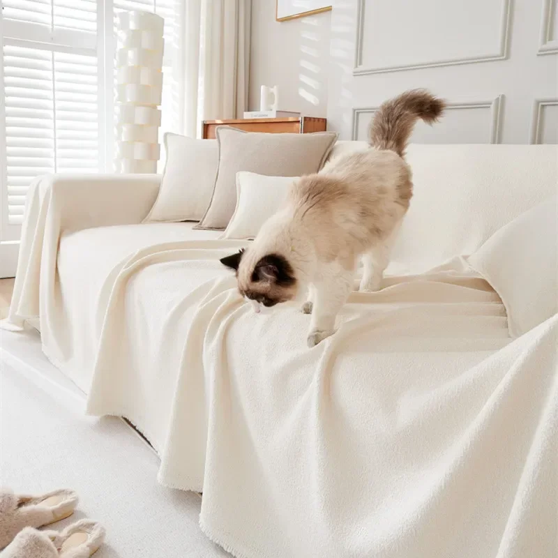 Waterproof Universal Solid Color Sofa Cloth Towel New Four Season Anti Slip Sofa Towel Anti-cat Scratch Sofa Cover Teddy Velvet