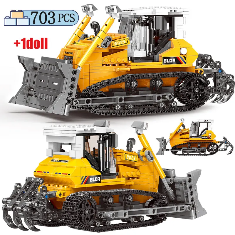 

City Engineering Excavator Car Building Blocks Bulldozer Crane Cement Mixer Truck Bricks Toy for Children Gift