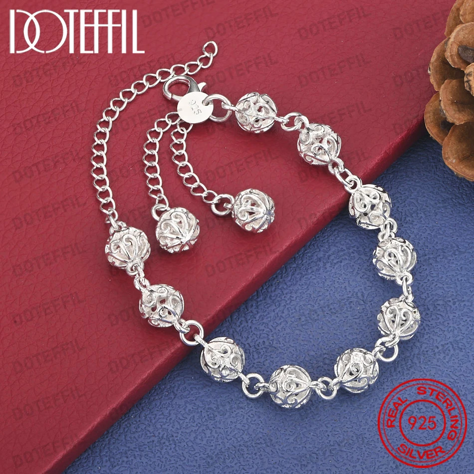 925 Sterling Silber 8-Zoll Exquisites Durchbrochenes Geschnitztes Perlenarmband - Stilvoller Damen-Schmuck für Partys und Hochzeiten