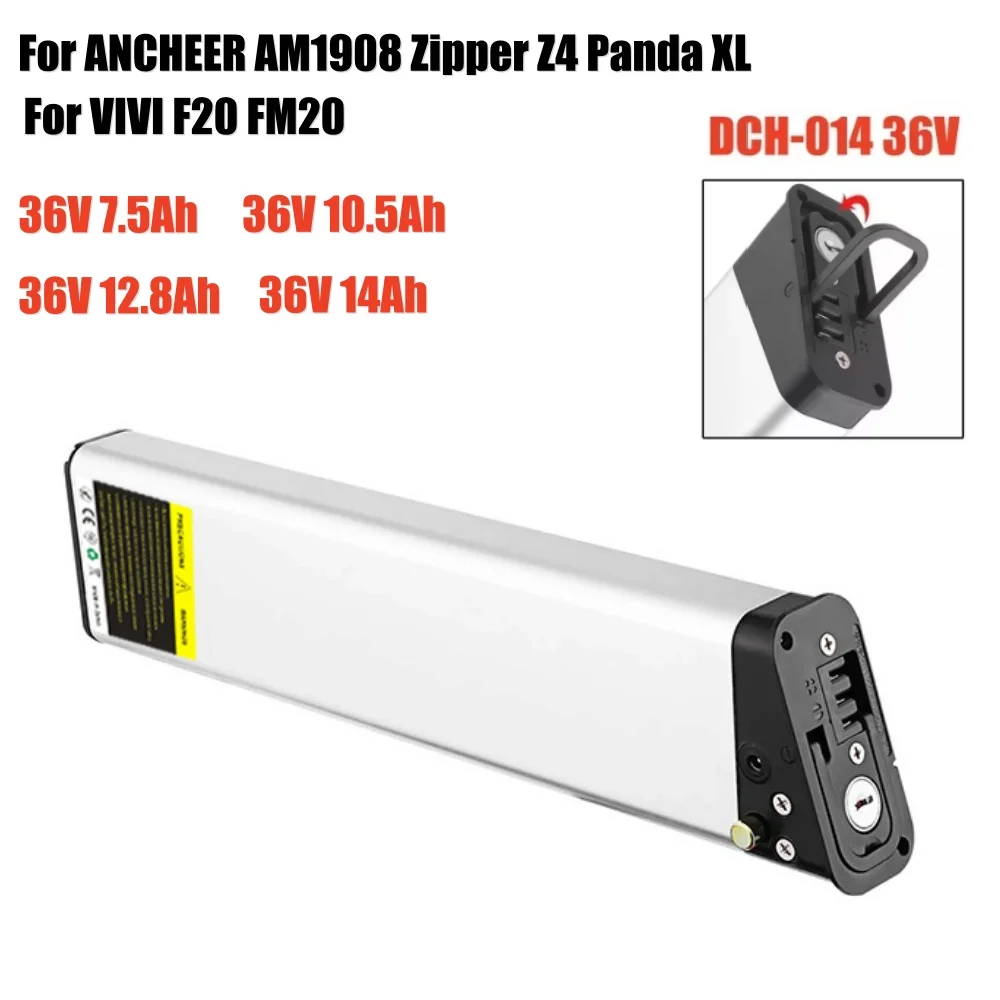 For ANCHEER AM1908 Zipper Z4 Panda XL Folding Bike Battery 36V 14Ah 12.8Ah 10.4Ah DCH014 Replacement Batteries for VIVI F20 FM20