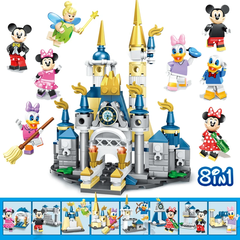 شخصيات مكعبات البناء 8 في 1، بما في ذلك ميني ماوس، ميكي ماوس، دونالد داك، ديزي داك، تينكر بيل، هدية إبداعية قابلة للجمع #6