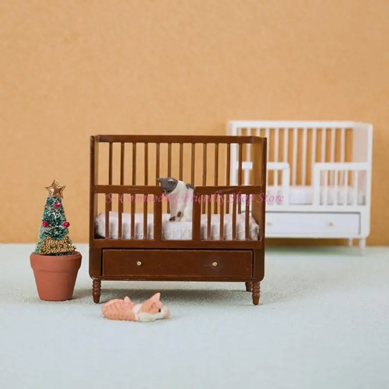 

85AE Realistic Cot Bed Dollhouse Wooden Furniture Model Figure 1/12 Doll House Decoration Miniature Scene Dollhouse Accessory