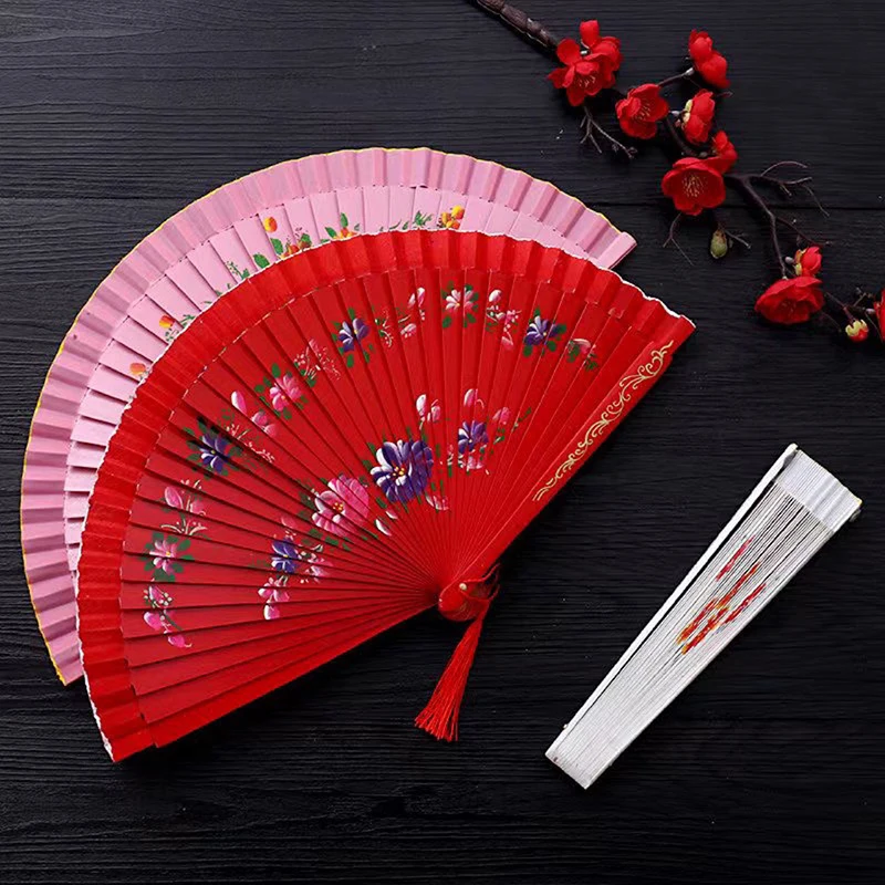 1PC Hot Beautiful Chinese Style Folding Fan Hollow Double-sided Craft Gift Dancing Printing Wood Spanish Hand Fan Party Supplies