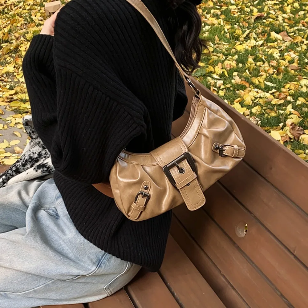 Korean Style Y2K Underarm Bag Elegant Fashion Design Single Shoulder Bag Solid Color Streetwear Retro Leather Handbag Outdoor