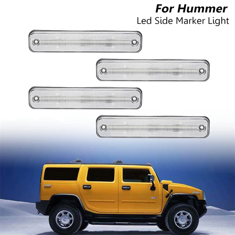 

8V-15V 4Pcs Car Front&Rear LED Side Marker Clear Lens Amber Red Lamp Turn Signal Lights For Hummer H2 2003-2009