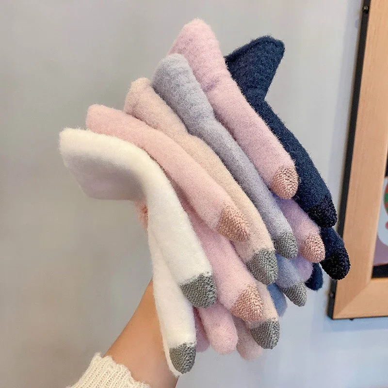 เกาหลีหัวใจรักสีชมพูถุงมือผู้หญิงถุงมือ Plush ฤดูใบไม้ร่วงและฤดูหนาวหนา Mittens Full Finger ถุงมือหญิง WARM TouchScreen ถุงมือ