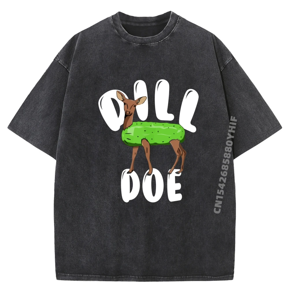 

Dill Doe Deer Pickle Reindeer Pickles Funny T Shirts Adult Washed Shirts For Men Family Printed Clothes