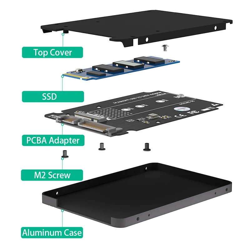 Adapter Konverter m.2 sata ssd b Schlüssel zu sata 3,0 2,5 Zoll ssd Gehäuse 7mm Aluminium gehäuse Black Box für m2 ssd