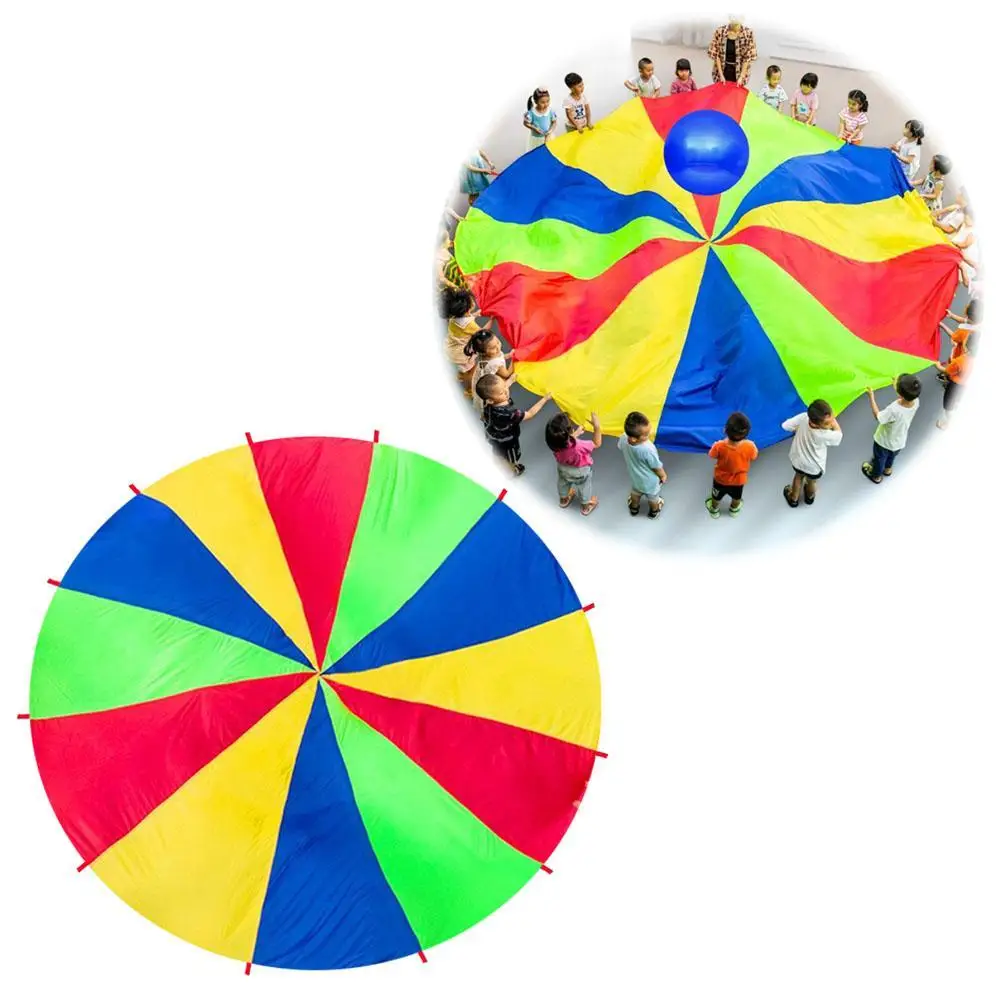 ร่มร่มชูชีพสีรุ้ง 2-6 เมตร - เกมฝึกการรับรู้สำหรับเด็กกลางแจ้ง ของเล่นกิจกรรมแบบโต้ตอบระหว่างพ่อแม่และลูก
