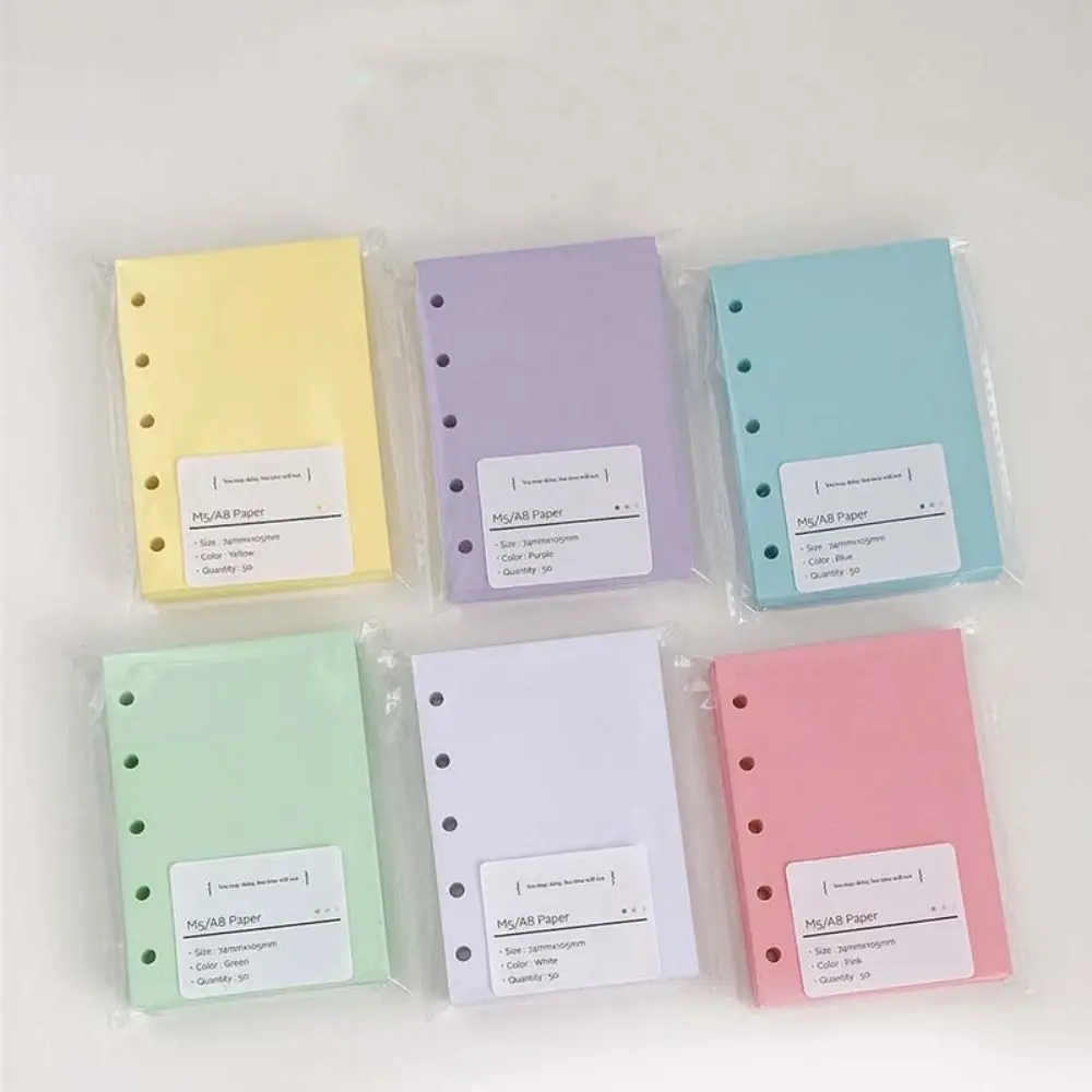 50Sheets A8 M5 Loose Leaf Refill Paper 5-Ring Candy Color Refill Spiral Binder Inner Pages Paper Stationery Indexing Cards
