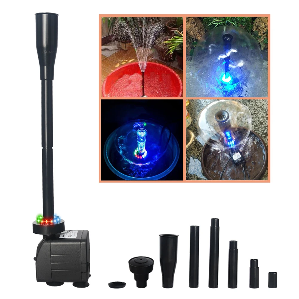 Submersible Pump 15W 12pcs LED Lights Aquarium Pond Glow Rockery Fountain Pumps With Landscaping Light 1000L/H Oxygen Water Pump