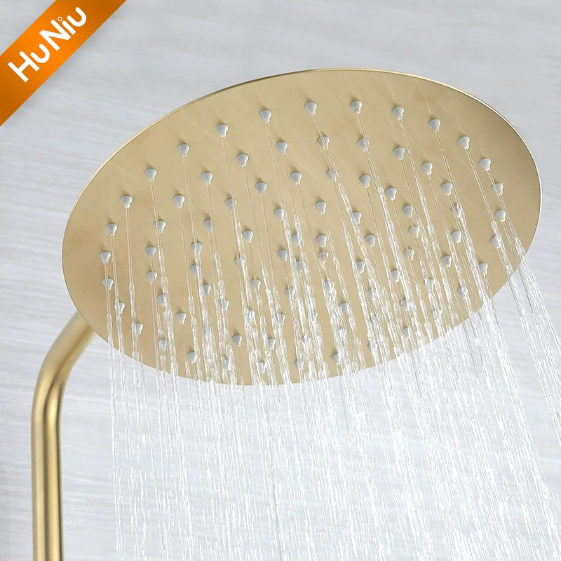 HuNiu Thermostatic Shower System Set Stainless Steel Bathroom Shower Set Bath Shower Faucet Set Rainfall Shower Set Brushed Gold