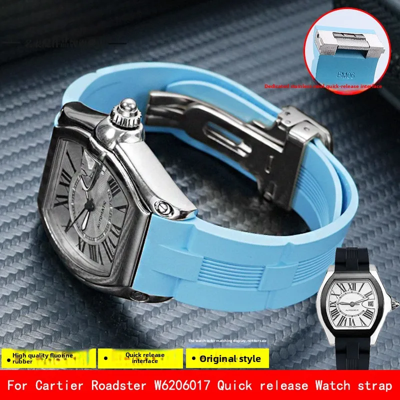 

For Cartier Roadster W6206017 W6206018 Quick release Watch strap 19mm Blue orange black Fluorine rubber Waterproof Watchband men