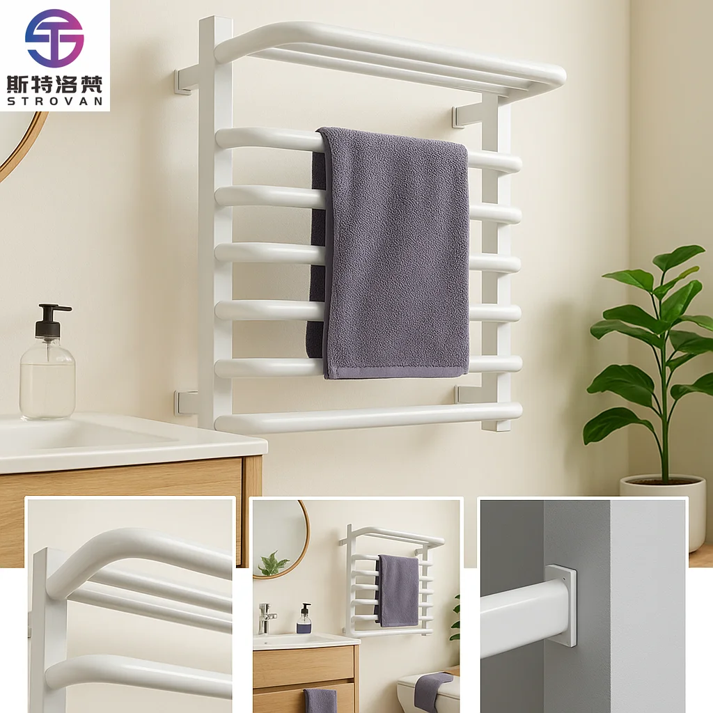 

Electric Towel Rack Bathroom Wall Mounted Chrome Finish Drying Heater Stainless Steel Energy Saving Universal Voltage Home Towel