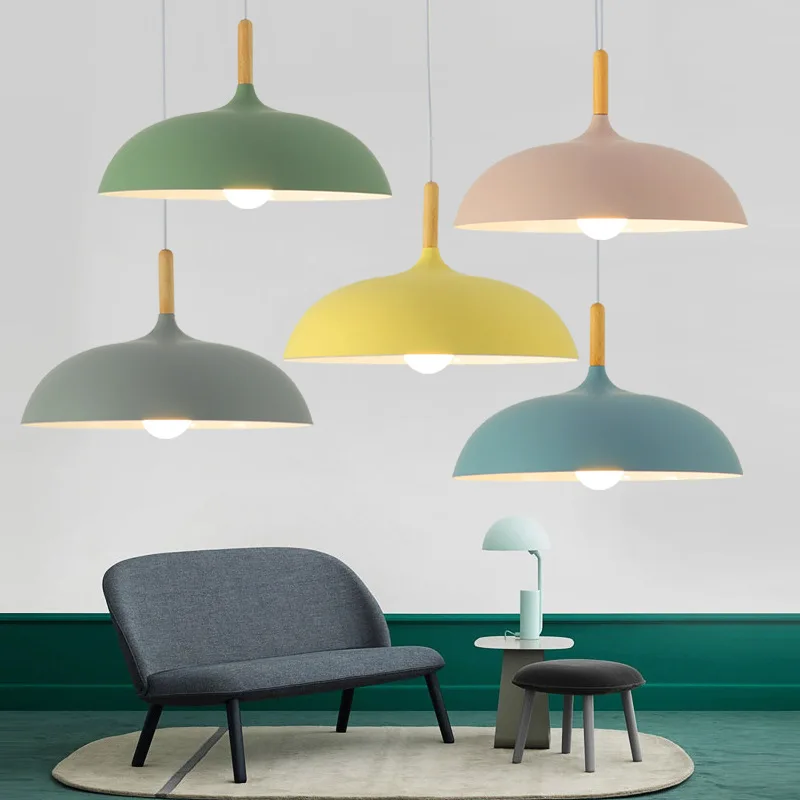 Nordic Oak Ceiling Lamp Living Room Bedroom Macaron Chandeliers Light Foyer Bar Restaurant Decoration Pendant Lamp Hanging Light