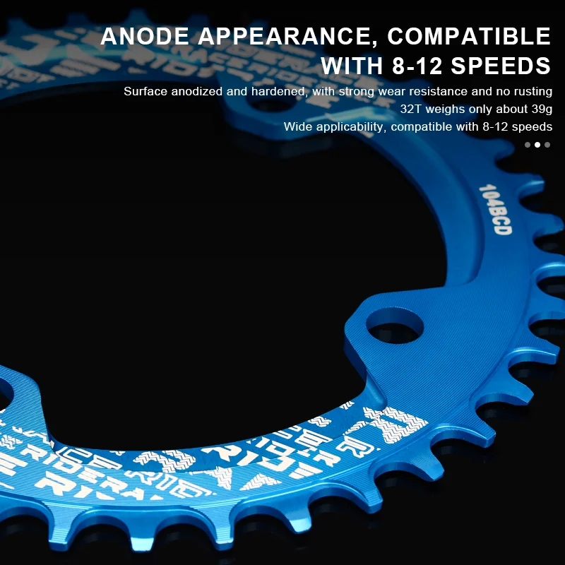 RIDERACE Bicycle Crank Chainring 104BCD Round Shape Narrow Wide 32T/34T/36T/38T Mountain Bike Crankset Chainwheel Single Plate