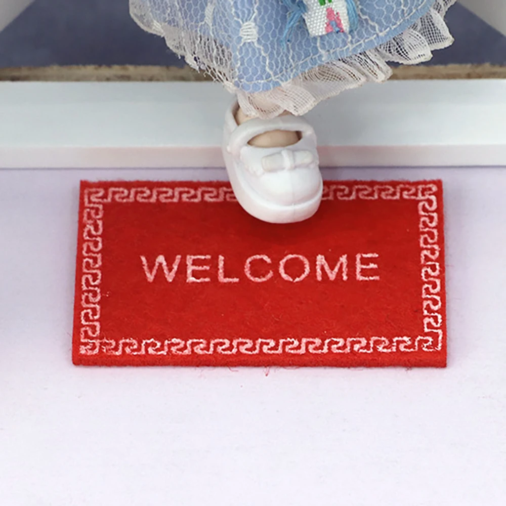 2Pcs 1/12 Dollhouse Miniature Accessories Mini Welcome Blanket Model Simulation Rug for Doll House Home Decoration ob11 bjd