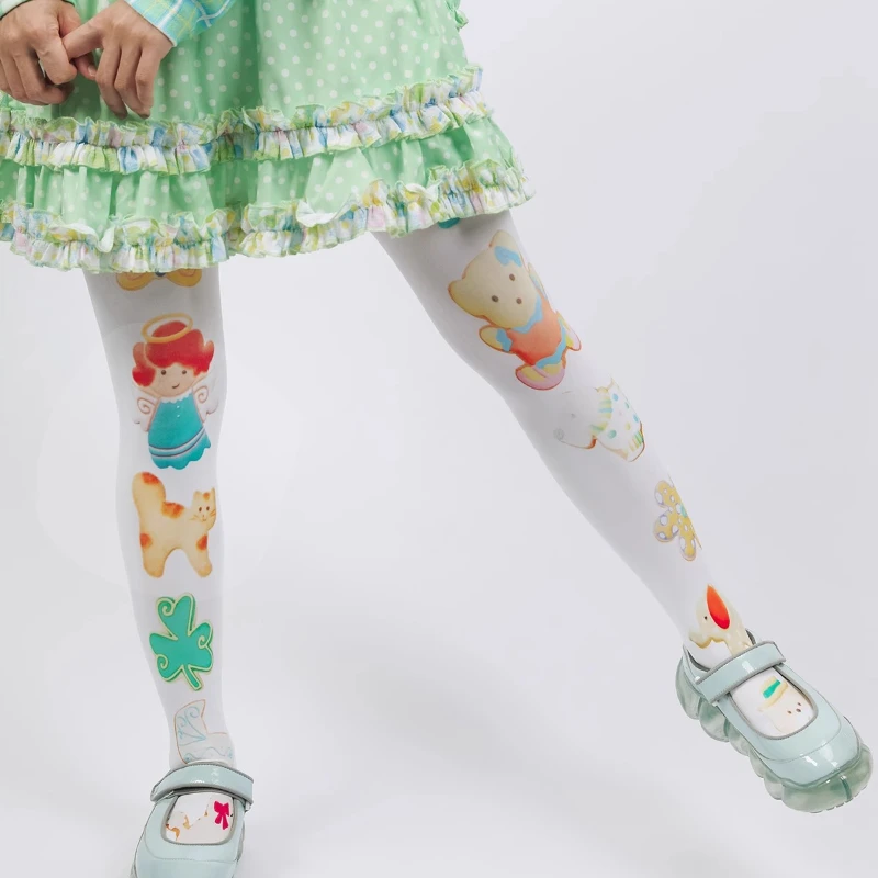 Spring Women's White Sweet Cartoon Tights Japanese Kawaii Print Versatile Skinny Cute Legging High Elasticity Pantyhose Girls