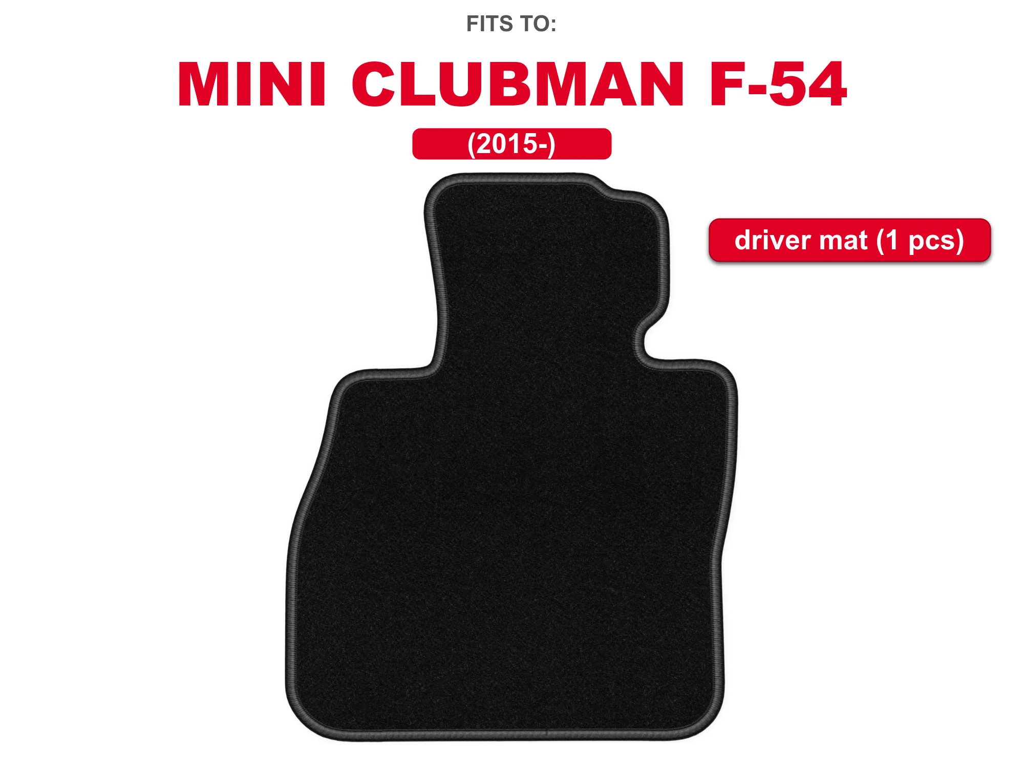 Zwarte velours bestuurdersvloermat voor: Mini Clubman F-54 2015–, hatchback auto vloermat, 1 stuk voor de bestuurderszijde, op maat gemaakt