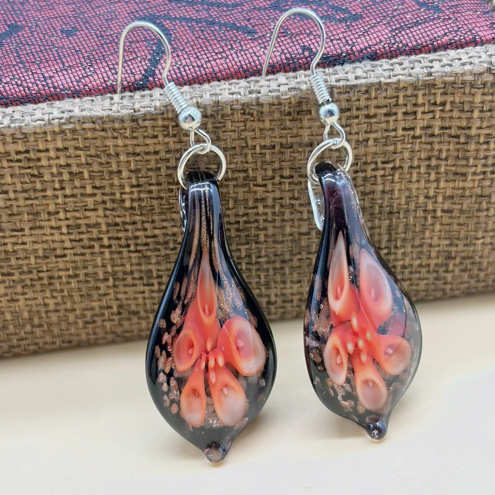 1 Pair of Handmade Murano Glass Multi-Color Water Droplet Pendant Earrings, Traditional Ethnic Style