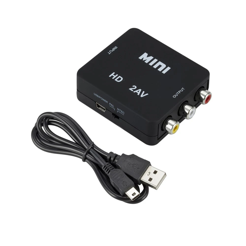 1Pcs HDMI-compatible TO AV RCA CVSB L/R Video 1080P Scaler Adapter Converter Box HD Video Composite Adapter Support NTSC PAL