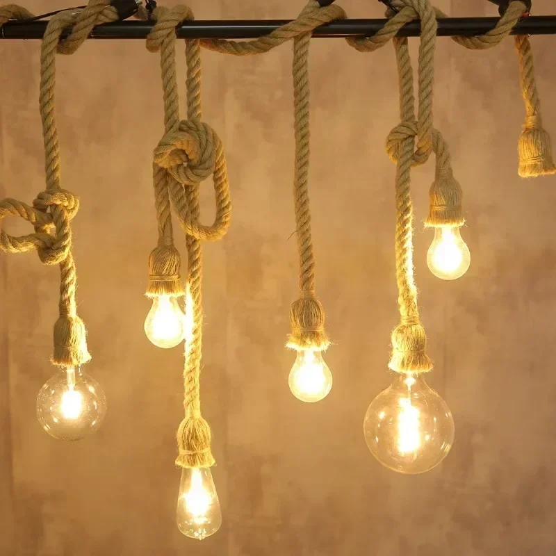 Imagem -03 - Vintage Hemp Rope Pendant Lights Retro Loft Industrial Pendurado Lâmpada para Sala de Estar Cozinha Home Light Fixtures Decoração Luminária