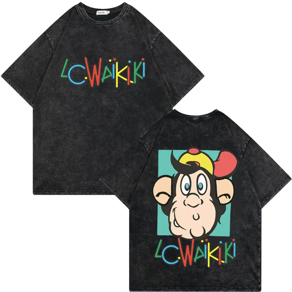 

Limited Edition Lc Waikiki Monkey Print Vintage Washed T-shirt Fashion Y2k Clothing T Shirts Unisex Casual Loose Cotton T-shirts