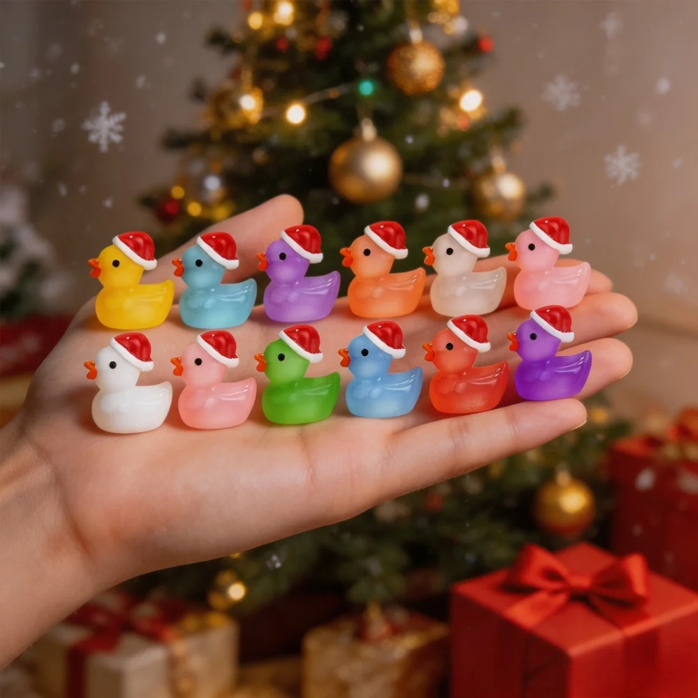 10/60 Stück Leuchtende Weihnachts-Miniatur-Enten mit Weihnachtsmannmützen, Aquarium-Deko, DIY-Bastelset für Weihnachtsfeiern und Partys – Detail 8