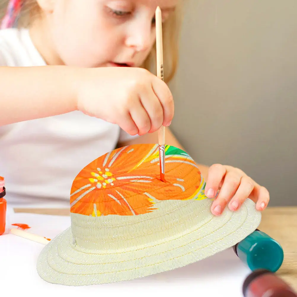 8Pcs DIY Kids Straw Hats White Blank Caps for Painting Crafts Creative Art Activities Party Supplies Handmade Hats view 5