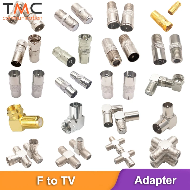 F to TV Female Male Adapter Splitter F-Type RG6 Right Angle Straight Nickel Plated Coax Connector for Satellite TV Signal