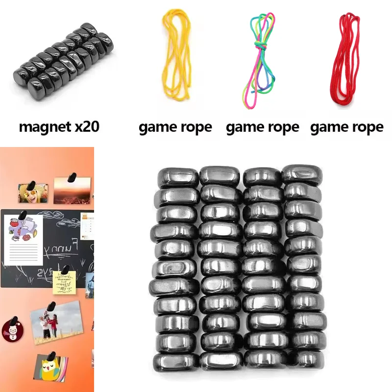 20Pcs Black Irregular Lodestone Magnet With Colorful Rope Set Ferrite Magnetic Block for Multi-purpose Reusable Fridge Magnets