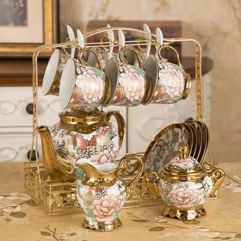 

Высококачественный роскошный изысканный костяной фарфор, 15 шт., кофейник, чашка, блюдце, керамический сервиз для послеобеденного чая