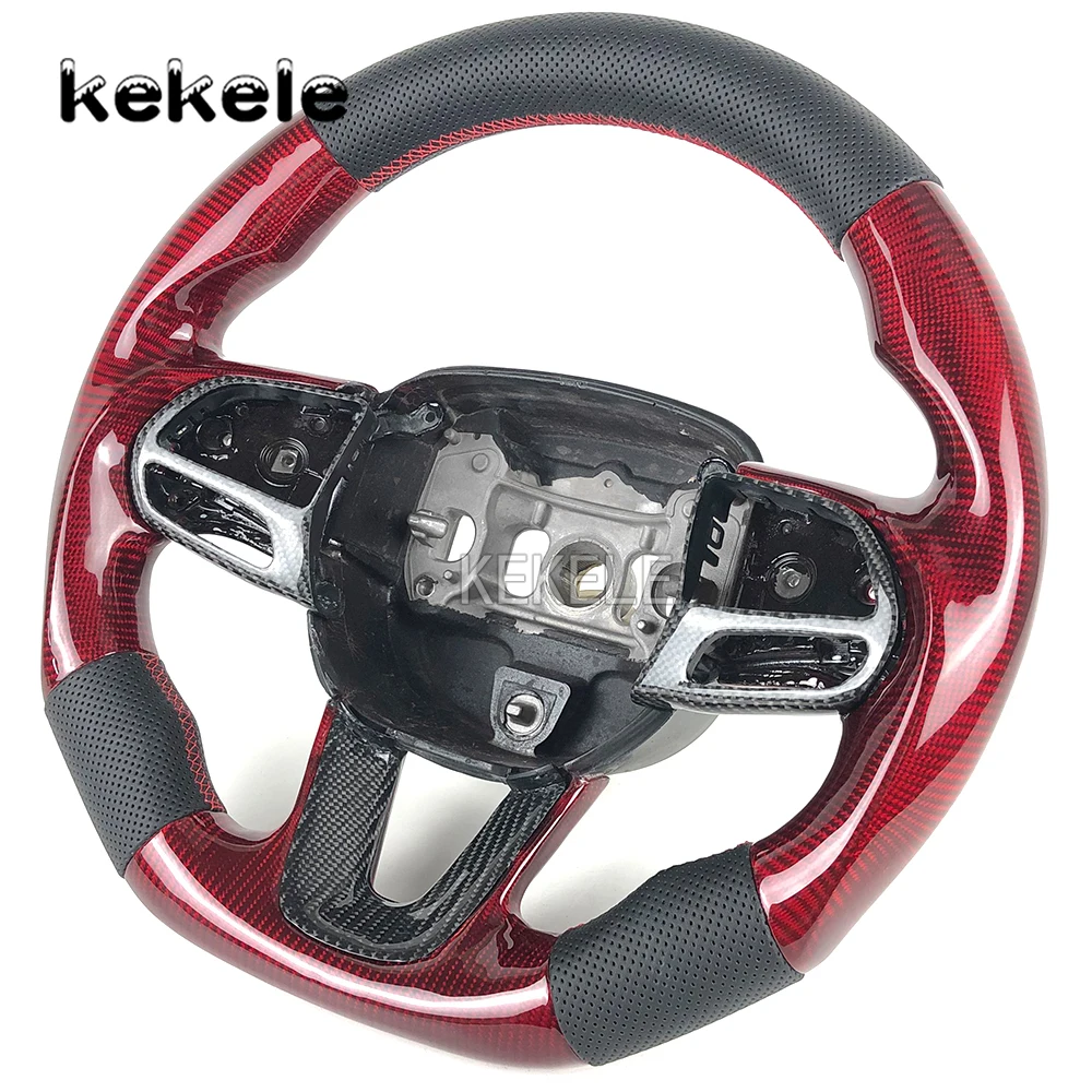 

Real Carbon Fiber Steering Wheel for Dodge SRT Challenger Hellcat Durango Customized Red Carbon Fiber Steering Wheel