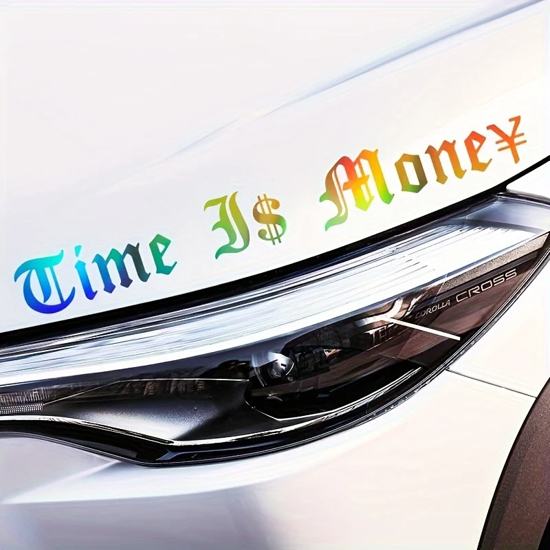 Time Is Money Personalized Creative English Light Eyebrow Car Sticker, Hood Windshield Car Sticker, Car Decoration