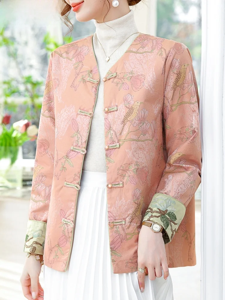 

Женская китайская вышитая куртка на весну-осень, модная, свободного кроя, для зрелых женщин, с коротким рукавом, на одной пуговице