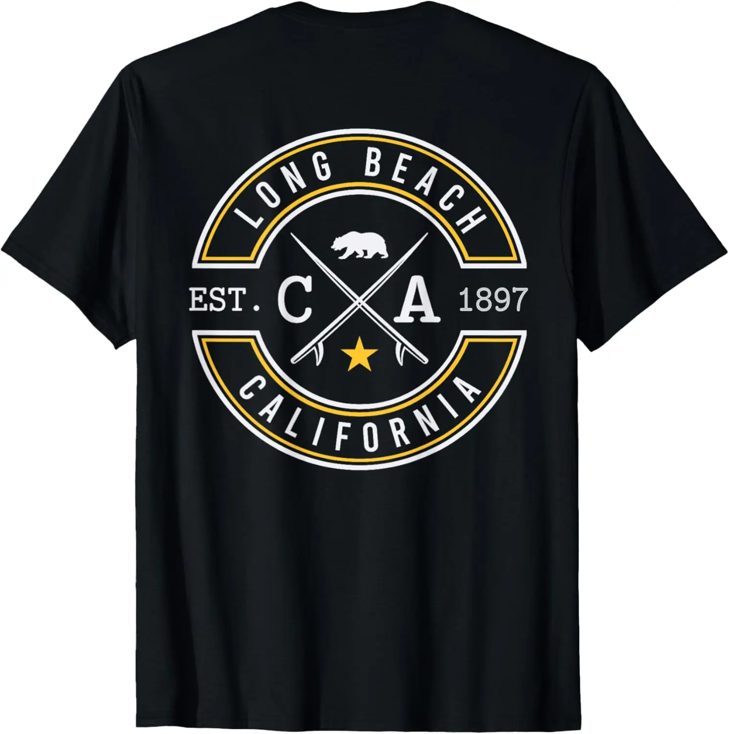 Long Beach California CA Retro Surfer Beach Front & Back T-Shirt