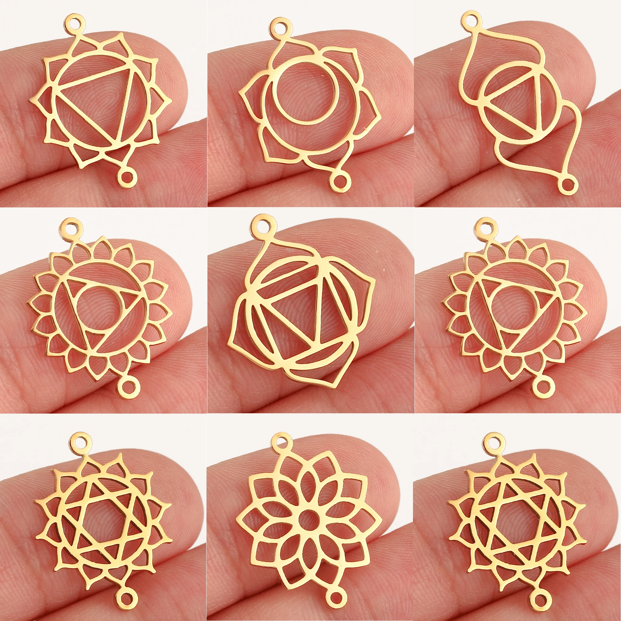 5 sztuk podwójny otwór Chakra Charms Fadeless stalowe Chakra złącza energetyczne wisiorki DIY bransoletka naszyjnik tworzenia biżuterii