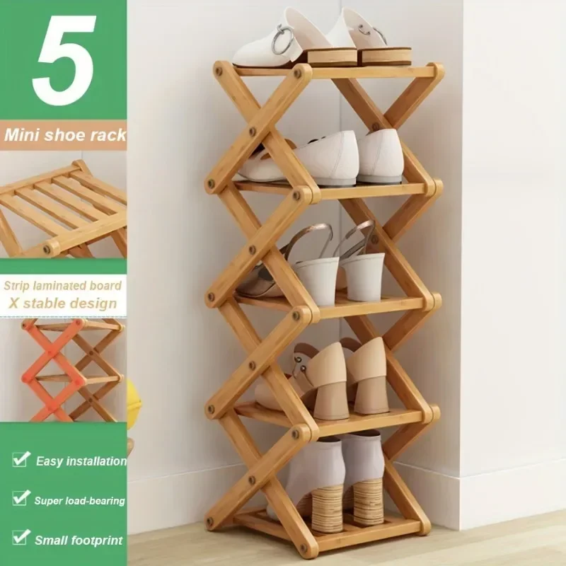 1pc Shoe Rack Simple Bamboo Multi-storey Indoor Bedroom, Family Use, Storage Rack At The Entrance Saves Space.