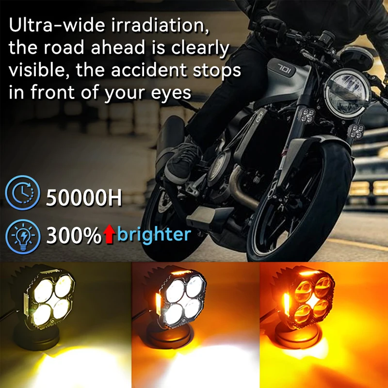 3 Inch 120W Motorcycle LED Spotlight With Amber Turn Signals Lamp High Low Flashing Light Auxiliary Headlight Fog Light 5