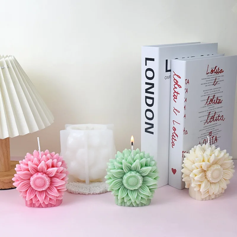 Candle Mold Sunflower Flower Aromatherapy Candle Silicone Mold DIY Home Decoration Gift Candle Grinding Tool