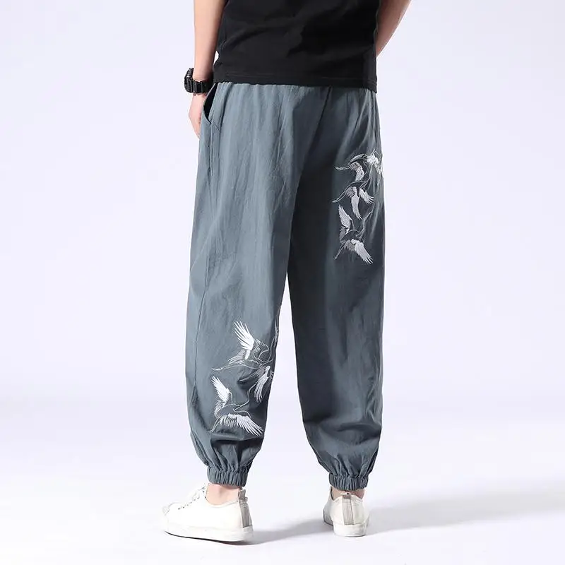 

Men's Casual Wide Leg Cotton Linen Pants Summer Anti-Wrinkle Trousers Youth Faionable Loose Fit Breathable Comfortable