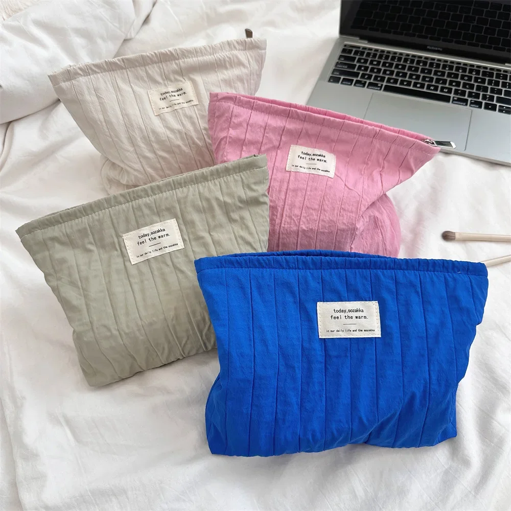 Simple Solid Color Striped Women's Cosmetic Bags Portable Ladies Makeup Case Storage Bag Travel Lipstick Female Coin Purse