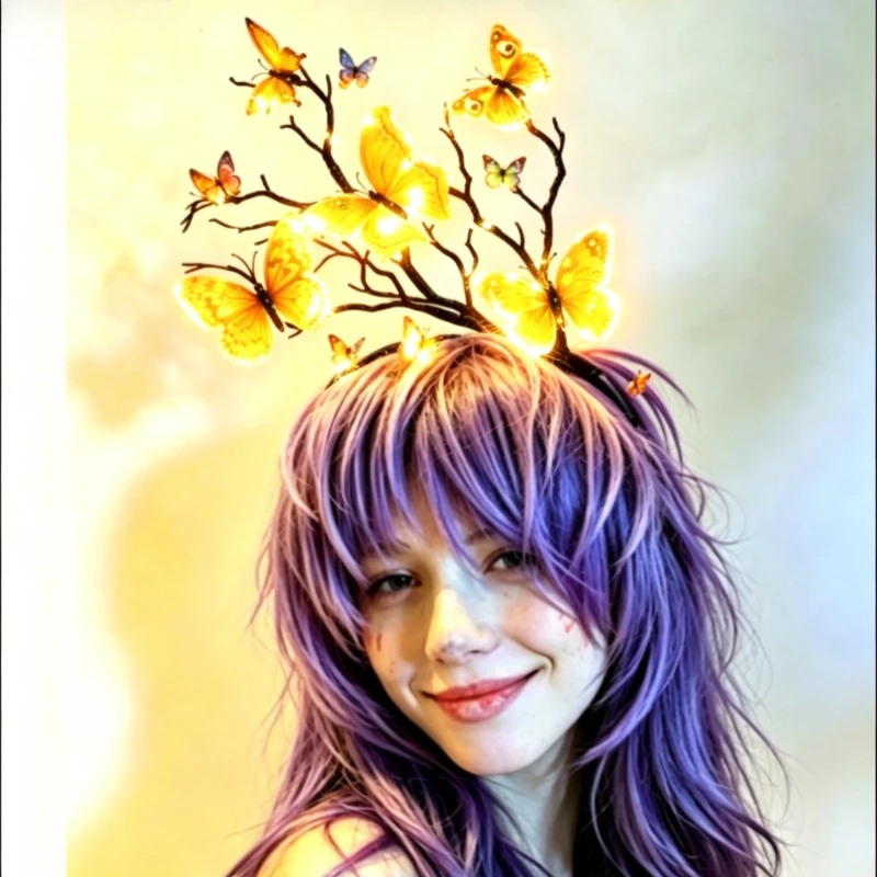 Realistic LED Glow Butterfly Branch Headband, Lightweight Fairy Headpiece for Rave, Music Festival & Halloween Accessory
