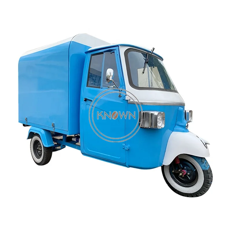 Triciclo eléctrico Tuk móvil, carrito de madera para comida Piaggio Ape, carrito de café, gran oferta