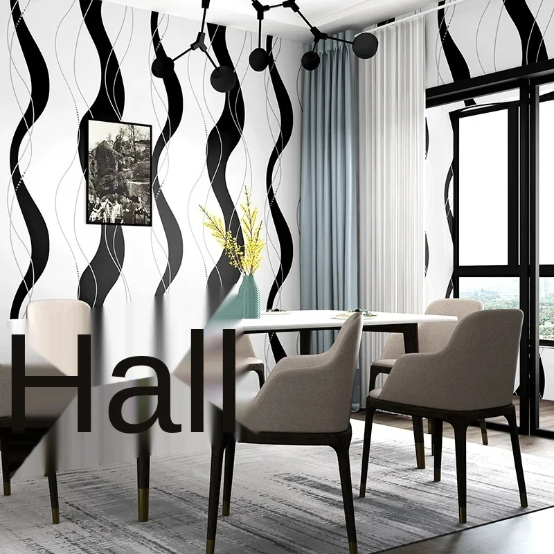 Wavy wallpaper black and white vertical stripes modern simple geometry Nordic style bedroom living room TV background wallpaper