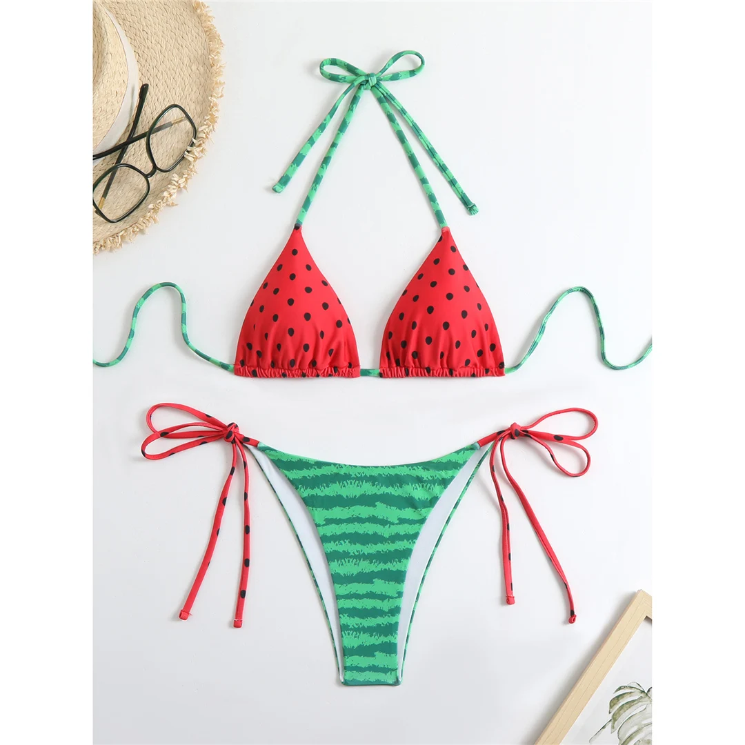 Flag-Print-Bikini mit Neckholder und hohem Beinausschnitt, zweiteiliger Badeanzug für Damen, Badebekleidung, Badeanzug, Schwimmanzug V6144 – Detail 12