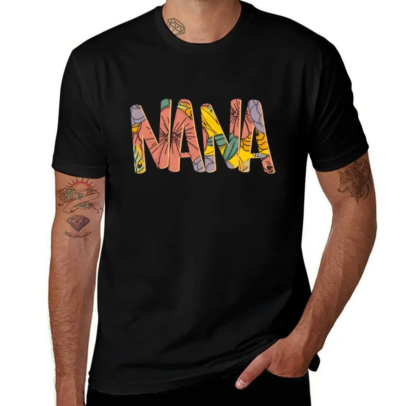 Floral Nana with Hearts T-Shirt cotton t shirt pack man t shirts for men casual t shirts with prints T-shirt
