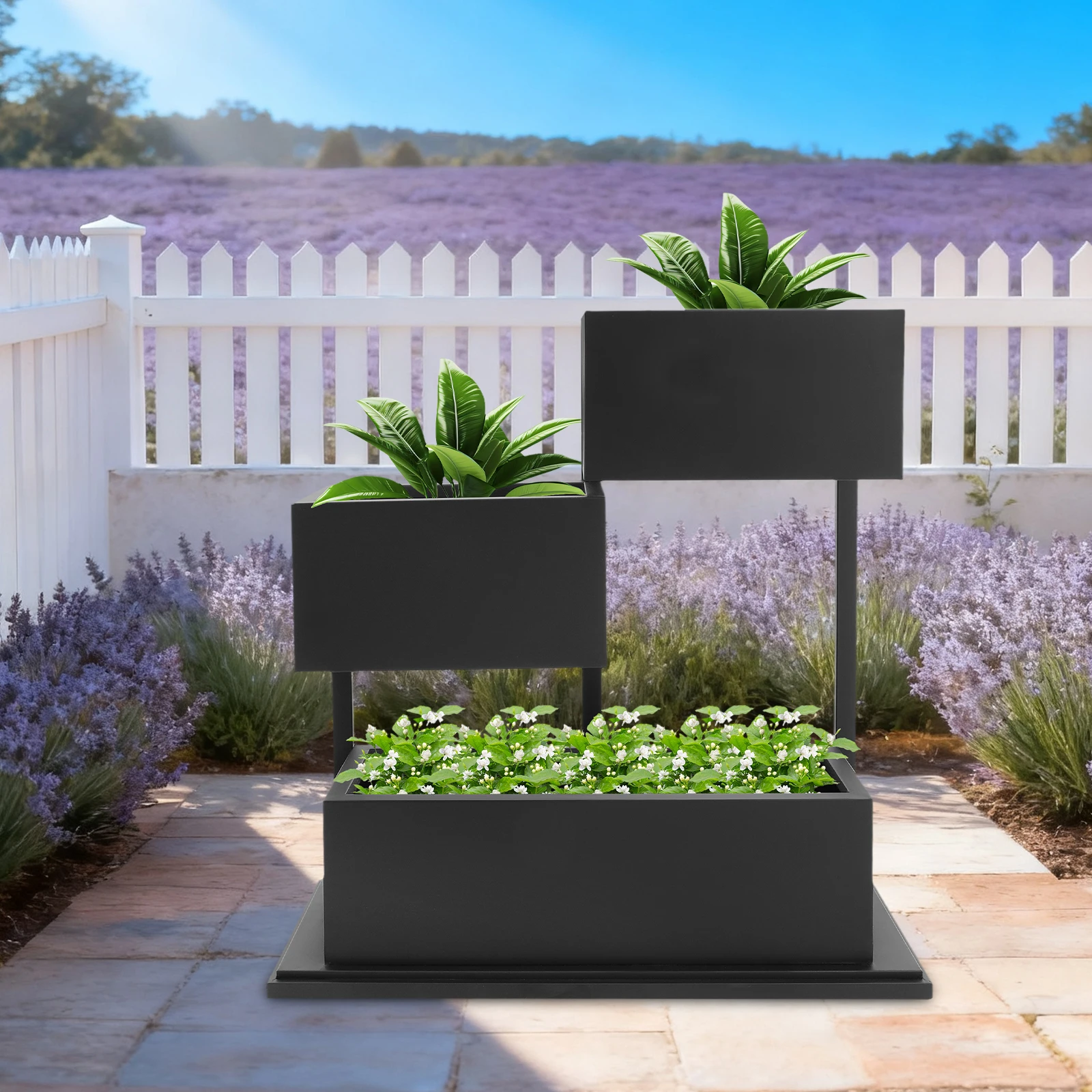 Caixa de plantador exterior de metal independente preta para escritórios, jardins, lobbies, decoração de terraços, venda de natal, presente de ano novo